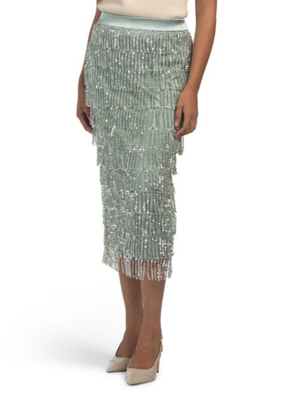 ENDLESS ROSE Sequins Tassel Midi Skirt
